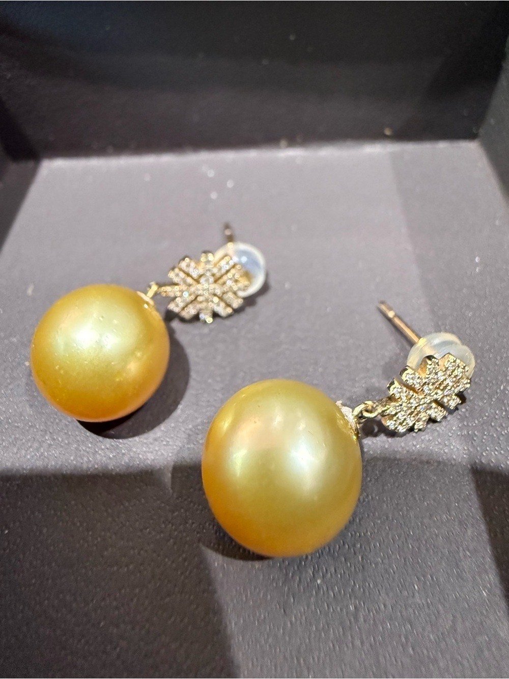 Golden Pearl Drop Earrings with Crystal Accents